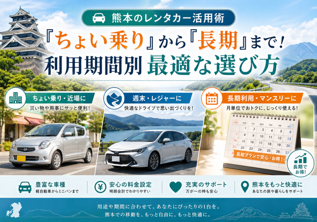 熊本で「ちょい乗り」から「長期」まで！利用期間別レンタカーの最適な選び方