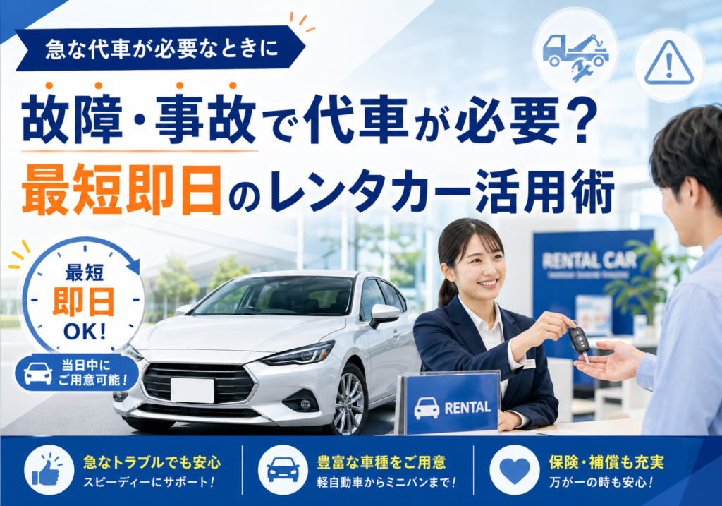 車の故障・事故で急に代車が必要になったら？ 最短即日のレンタカー活用術